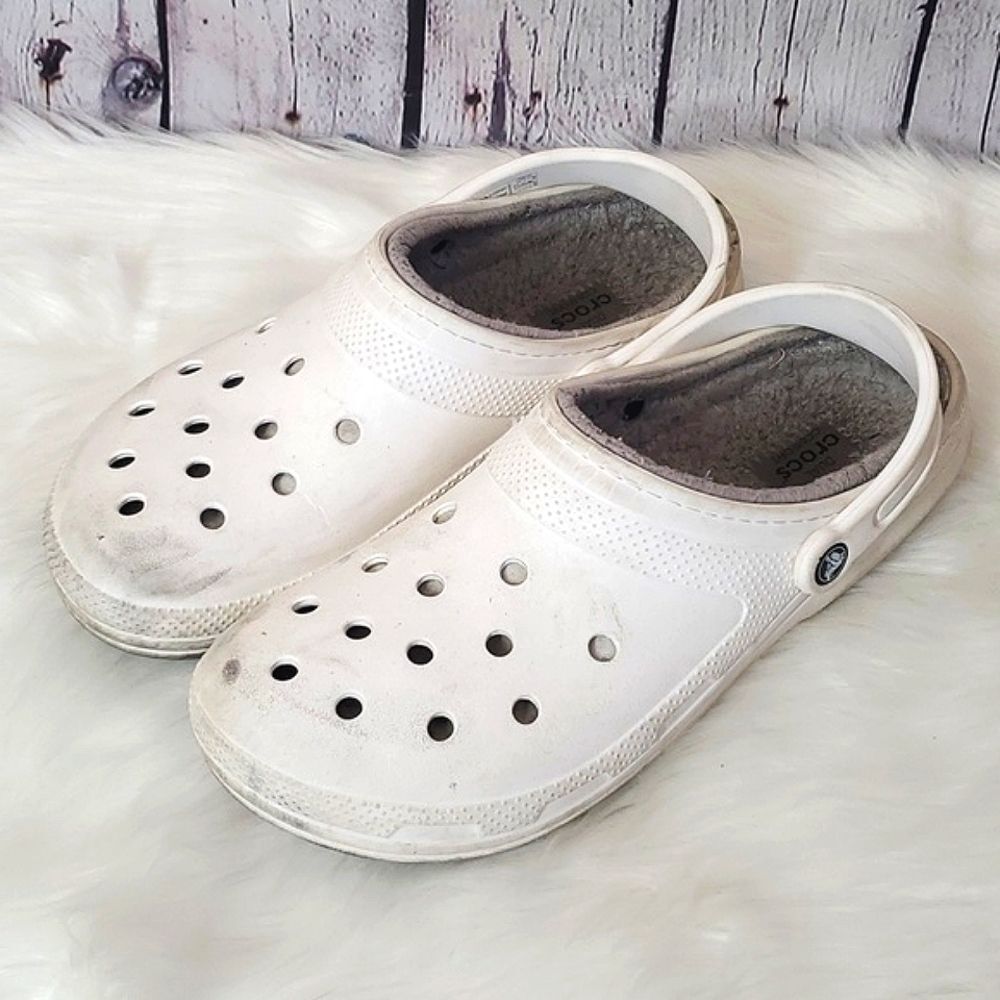 CROCS Dual Comfort White Classic Gray Fuzzy Lined Clog Slip-On Mens 12